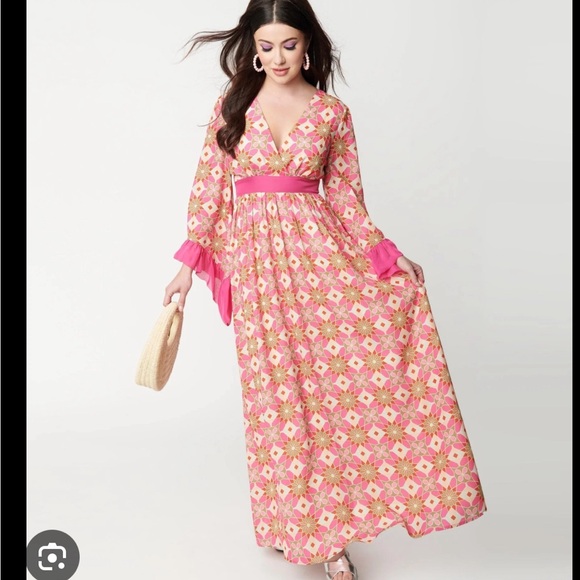 Unique Vintage pink stained glass maxi dress 2x - Picture 5 of 5